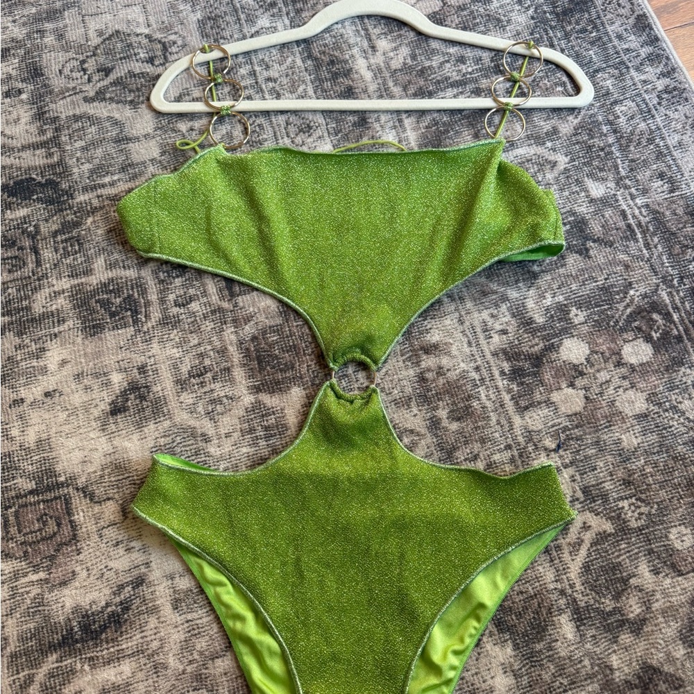 REVOLVE Shimmery Lime Green One-Piece Swimsuit with Ring Detail